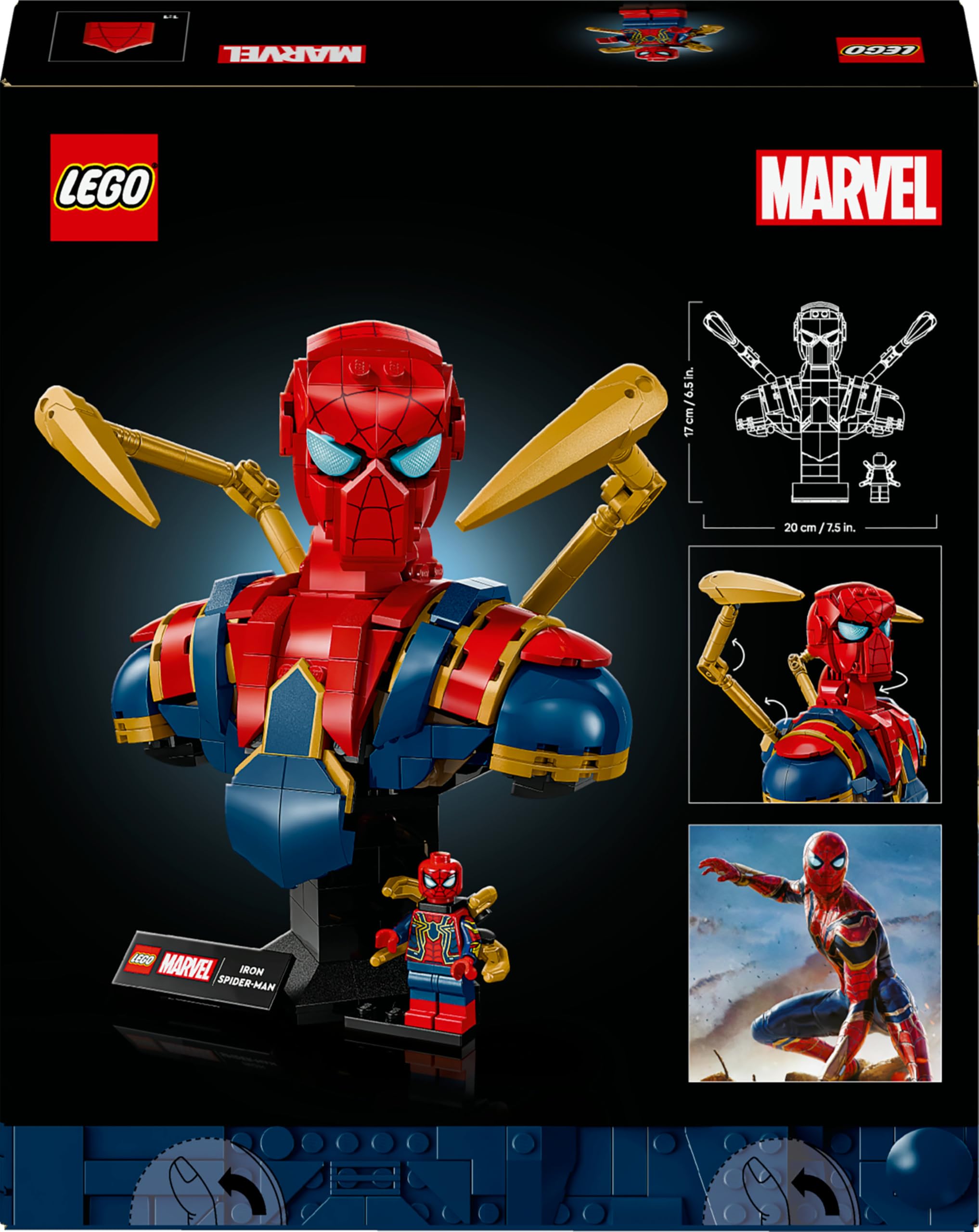 LEGO Marvel Busto de Iron Spider-Man - Maqueta para Adultos de Figura de Superhéroe con 2 Brazos Móviles, Cabeza Giratoria y Minifigura - Regalo de la Colección Vengadores para Hombres y Mujeres 76326