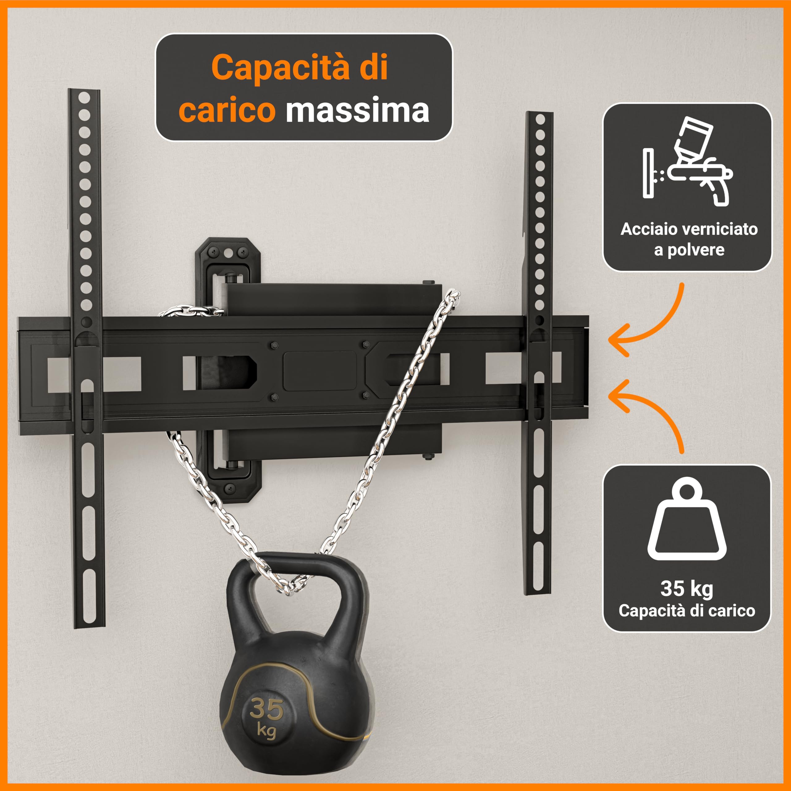 EasyLife TV Supporto da Parete FlexMount E70 Single 37–70 Pollici – Girevole, Inclinabile, Design a 1 Braccio, VESA 600x400, Capacità 35KG – Supporto TV per LED, LCD, OLED, 4K con Gestione Dei Cavi