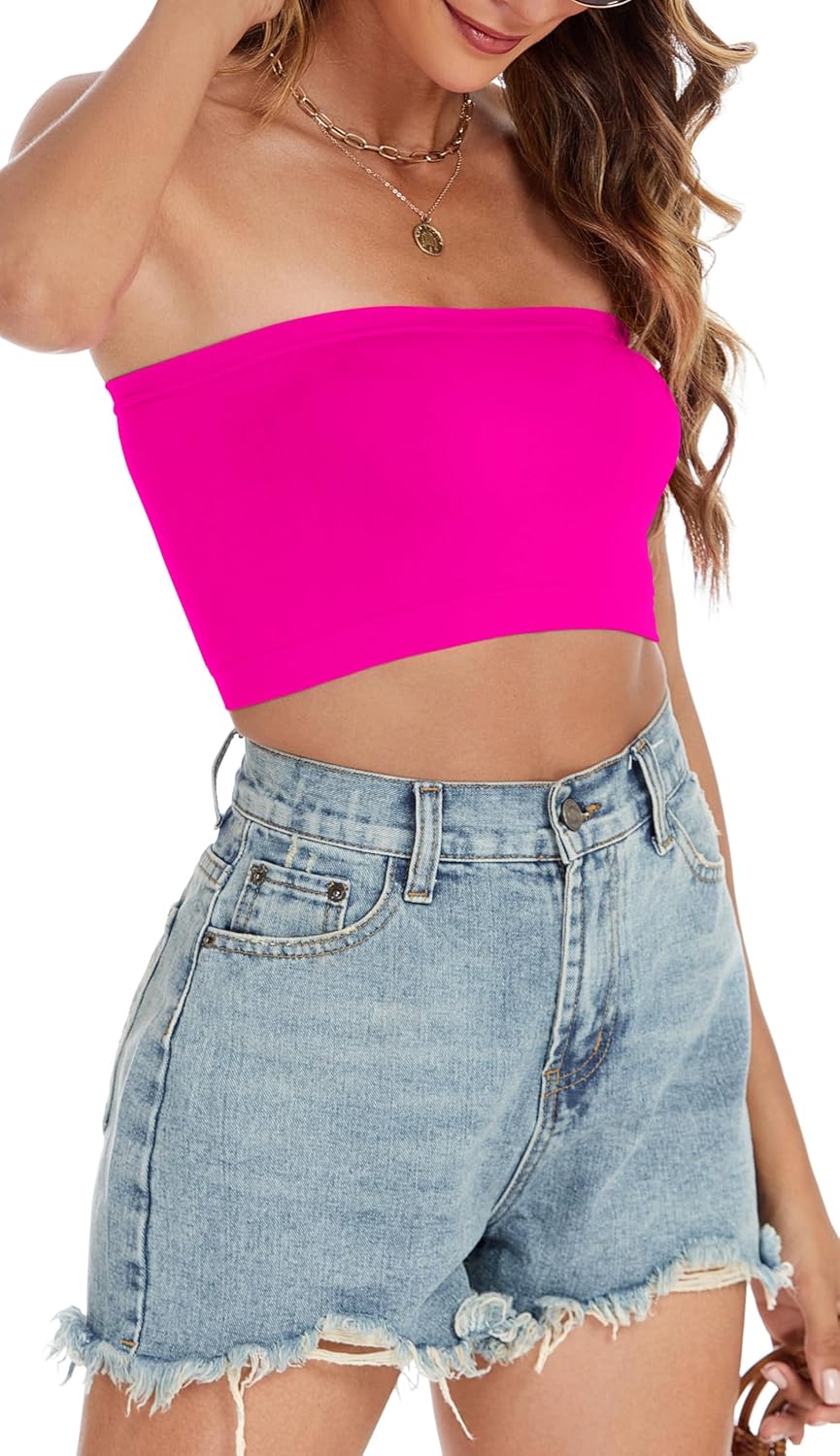 Womens Tube Tops Summer Bandeau Casual Crop Top Going Out Strapless Tank Basic Short Shirt - Image 4