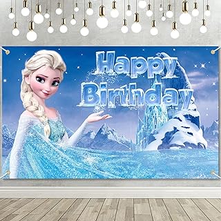 Frozen Birthday Party Banner, Frozen Birthday Party Decorations for Girls Frozen Elsa Happy Birthday Party Backdrop Decor Frozen Elsa Birthday Party Supplies for kids 1-4 Birthday Baby Shower