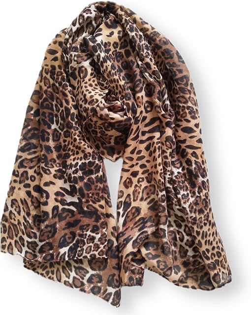 Women Large Leopard Animal Print Lightweight Soft-touch Rectangle Everyday Scarf 90x180cm
