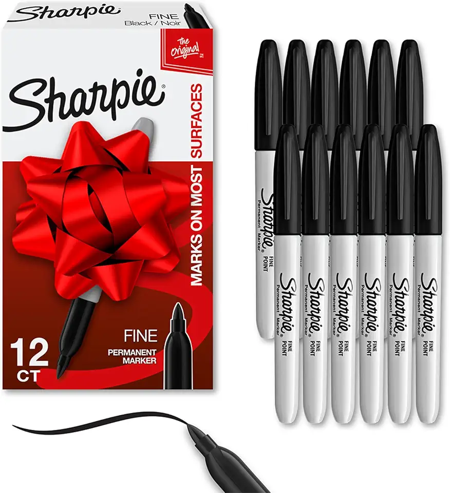 Sharpie Permanent Markers Set Quick Drying And Fade Resistant Fine Point Marker For Wood Plastic Paper Metal And More Drawing Coloring And Poster Marker Black 12 Count