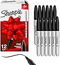 Sharpie Permanent Markers, Fine Tip, Black, 12 Count - For Classroom, Office, & Home, Quick Drying, Fade Resistant, For Wood, Plastic, Paper, Metal, And More, Ideal for Posters, Drawing, Coloring