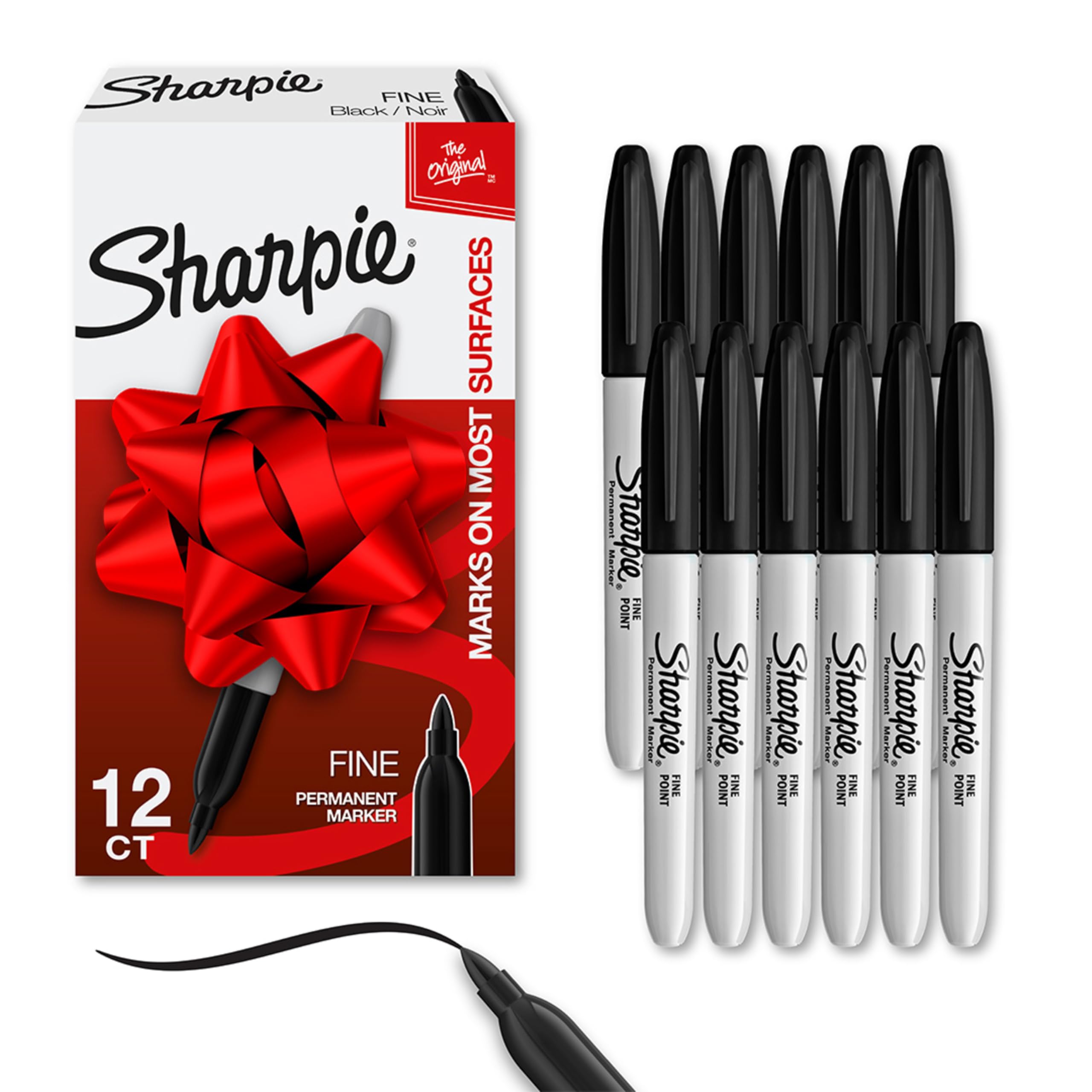 Sharpie Permanent Markers, Fine Point, Box of 12, blk