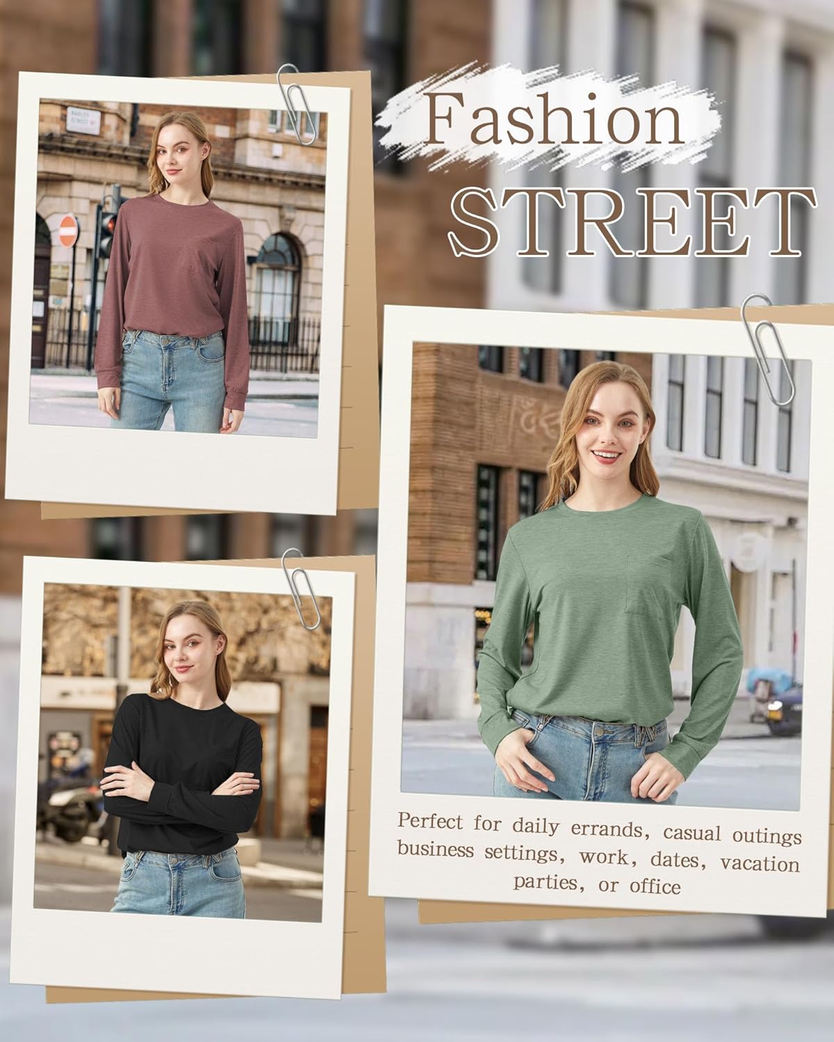 3 Pack Women's Crew Neck Long Sleeve Shirts Loose Fit Fall Basic Tops Casual Crew Neck Tunic Tops Trendy Outfits - Image 3