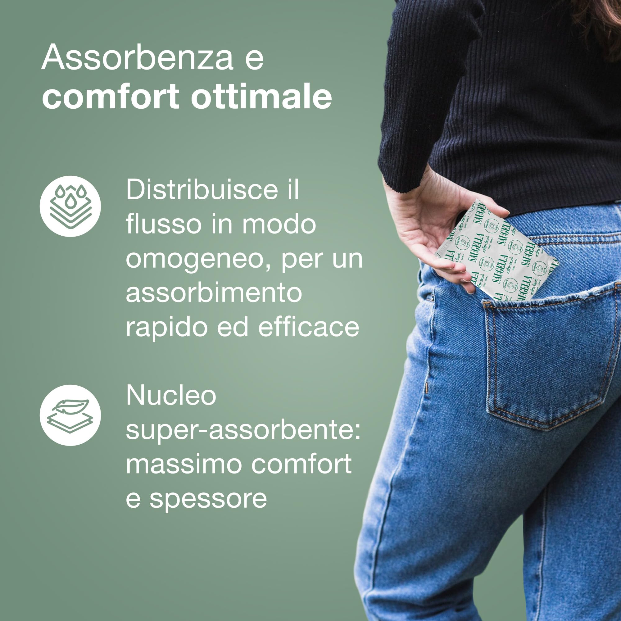 Saugella Assorbenti Cotton Touch Giorno, 56 Assorbenti Cotone Giorno con Ali, Azione Antibatterica, Antiodore e Lenitiva
