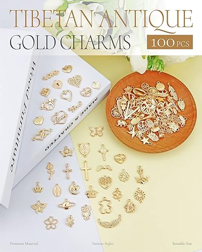 Miniatura 3 de YETOOME 100 piezas al por mayor de lotes a granel para hacer joyas, dijes mezclados de aleación de oro KC dorado para collares, pulseras,