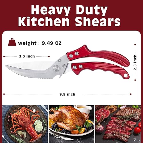 Miniatura 4 de Tijeras de cocina para alimentos, tijeras de cocina de acero inoxidable resistentes para pollo, hueso, carne, pavo, pescado, tijeras multiusos para