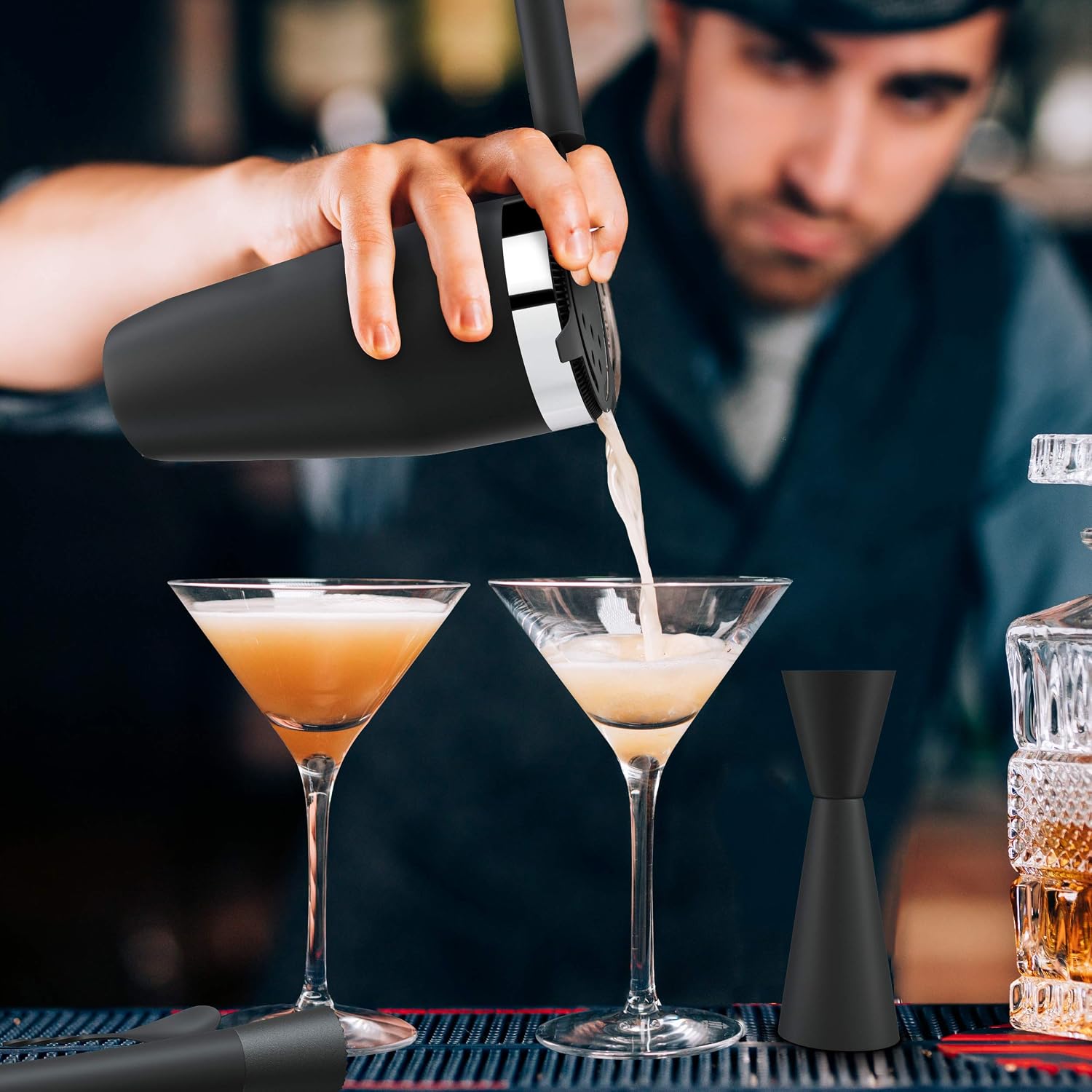 All-inclusive Bar Set | Professional Home Bartender Cocktail Shaker Set | Includes a Recipe Book & All Necessary Bar Tools and Accessories | Impressive Gift for Men! (Matte Black)