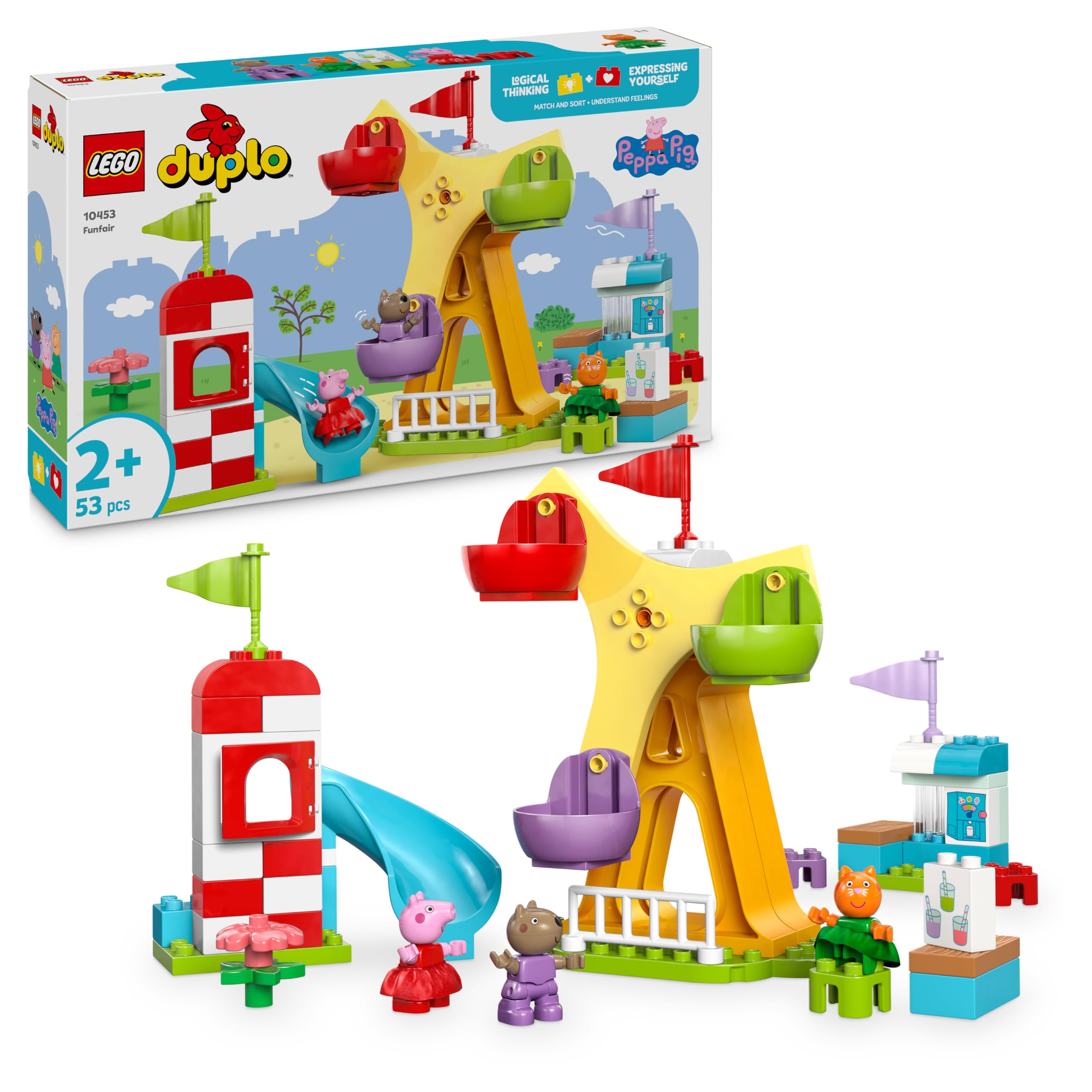 LEGO LEGO DUPLO Peppa Pig Funfair - Fine Motor Skills Toys for 2+ Year Old Girls & Boys - Big Fair Wheel, Slide, Juice Bar and 3 Figu