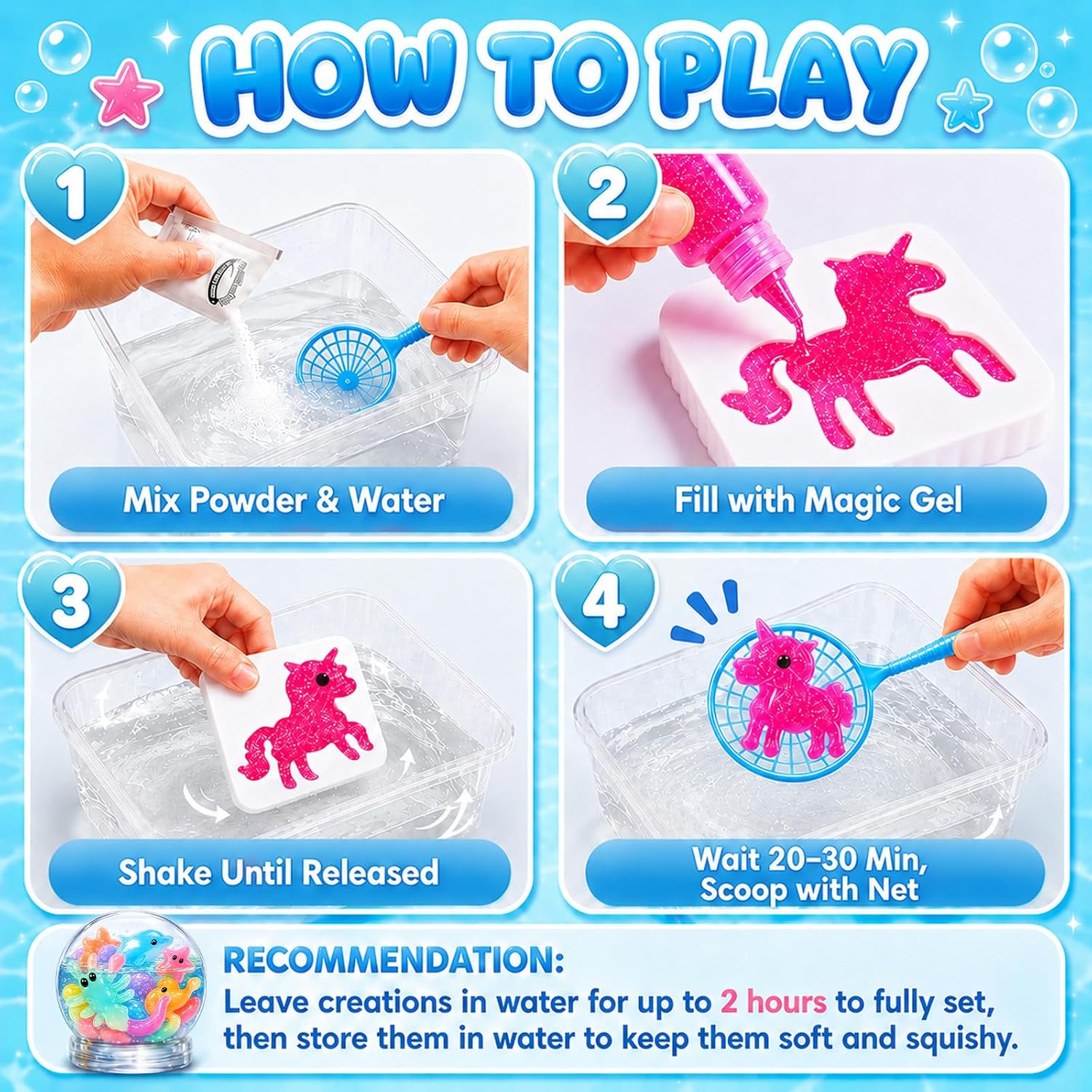 Louseadon Magic Water Elf Toy Kit, 45 Gel & 28 Molds, Squishy Maker Set | DIY Sensory Craft Kits for Kids, Glow in the Dark Water Pets, Party Favors & Birthday Gifts for Boys & Girls