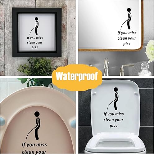 Miniatura 3 de Calcomanía divertida para asiento de inodoro con texto en inglés "If You Miss Baño, accesorio de baño, arte de pared (negro (paquete de 3))