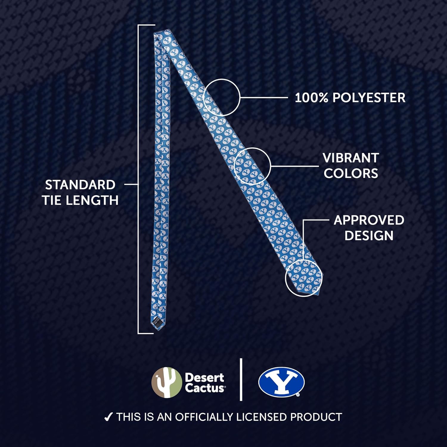 Desert Cactus Brigham Young University Neck Tie BYU Cougars 100% Polyester Necktie with Logo, Officially Licensed (Style B) - Image 3