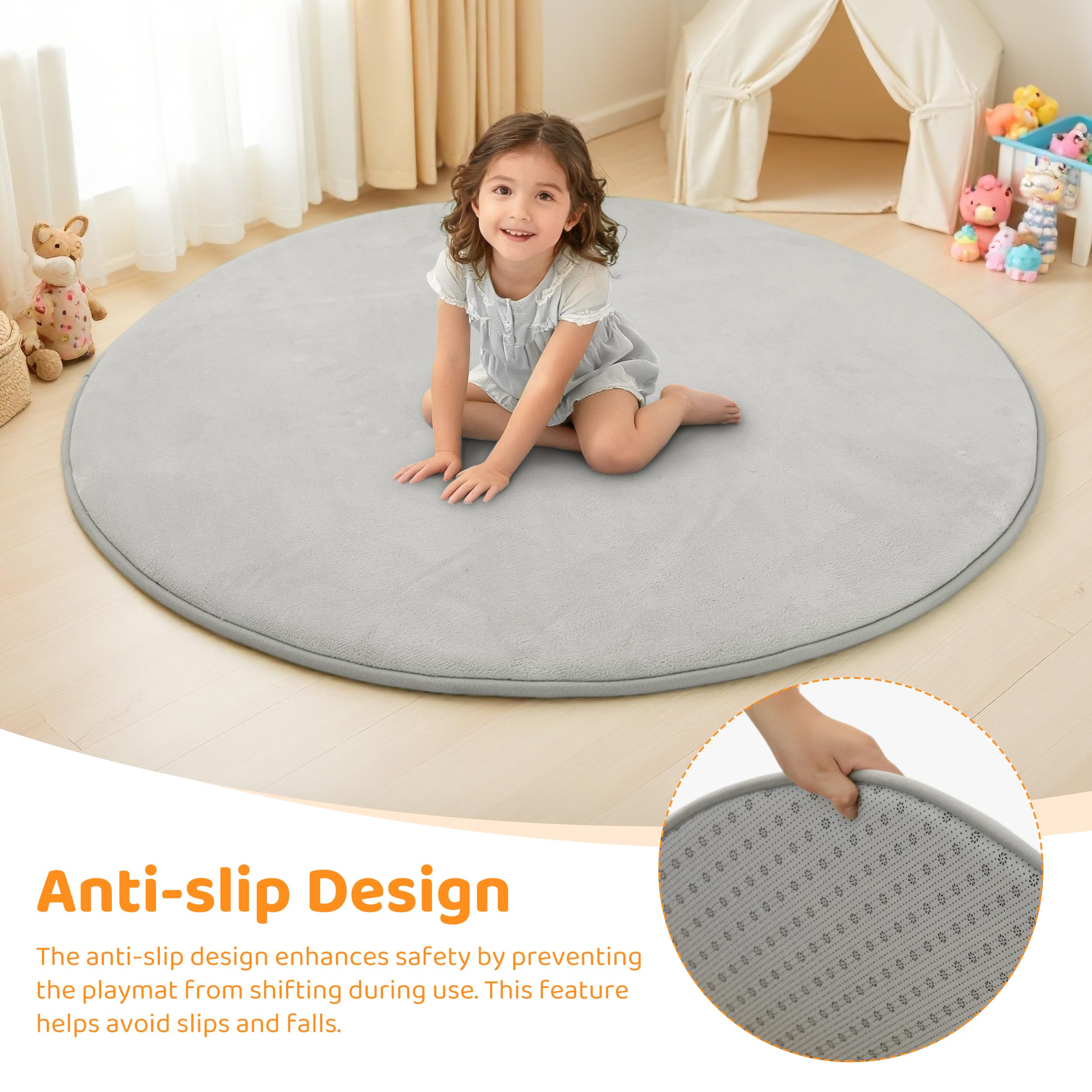 BYBYME 3cm Thick Baby Play Mat for Floor diameter 120cm Foldable Playpen Mat with Non-Slip Backing for Infant Kids and Toddler Crawling - Image 3