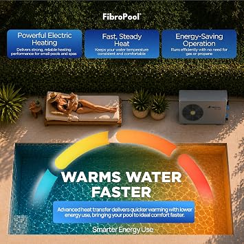 FibroPool Pool Heat Pump FH255 - Electric - 55000 BTU - Titanium | Up To 10000 gal, Above Ground And Inground Use, 240 v Power, Digital Touch Panel, Saltwater Compatible, 40 x 14 x 24 in