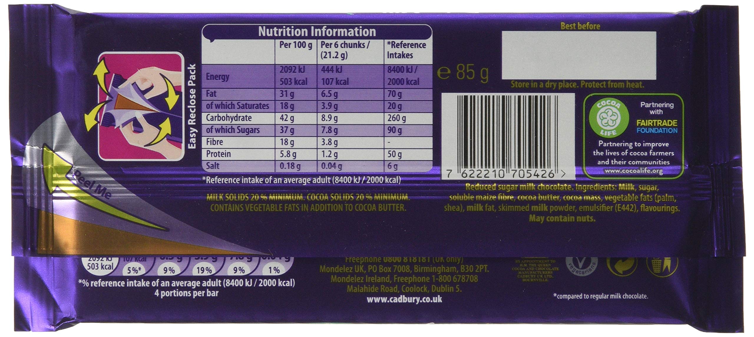 Cadbury Dairy Milk 30 Less Sugar Chocolate Bar, 85g Buy Online in India at Desertcart 136676660.