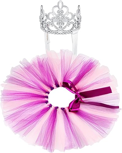 Miniatura 11 de Juego de 2 piezas de corona para perro, diadema de tutú para perro, falda tutú, corona de diamantes de imitación de cristal, disfraz para cachorros