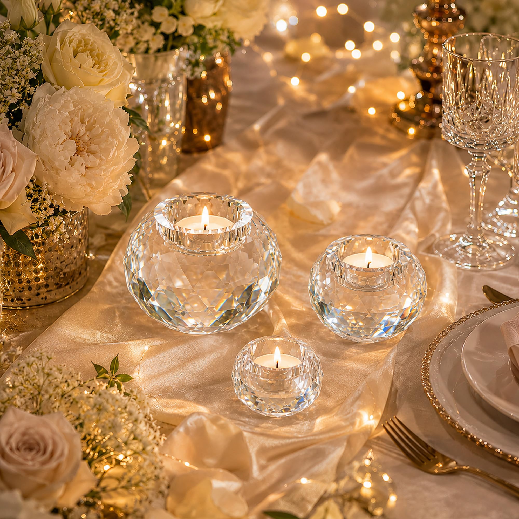 Sziqiqi Juego de 3 Candelabros de Bola de Cristal, Portavelas de Velas Pequeñas de Vidrio Transparente para Navidad Ceremonia Decoración del Hogar de Mesa Regalo de Inauguración