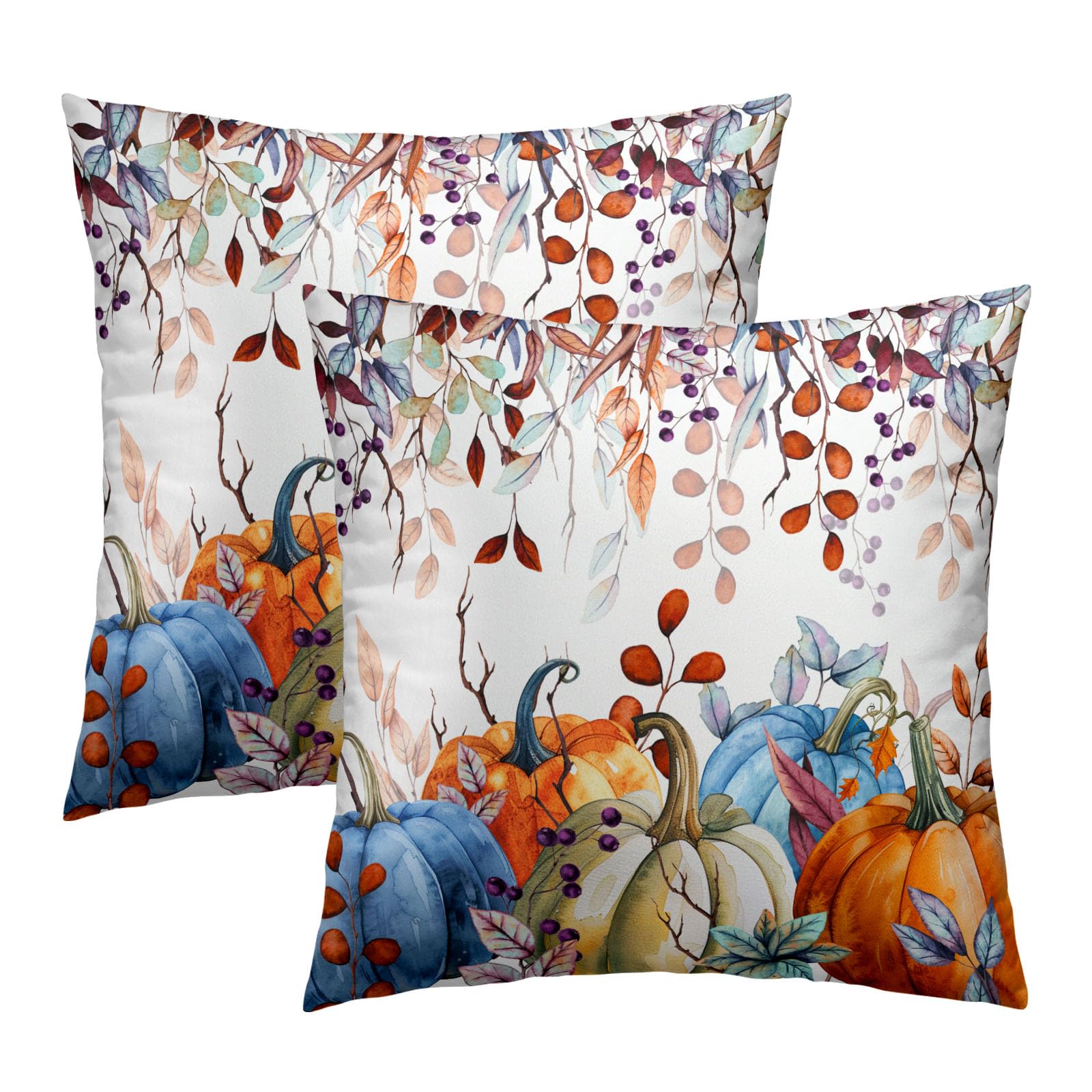 Housses de coussin d'automne orange et bleu pour déco de salon cosy