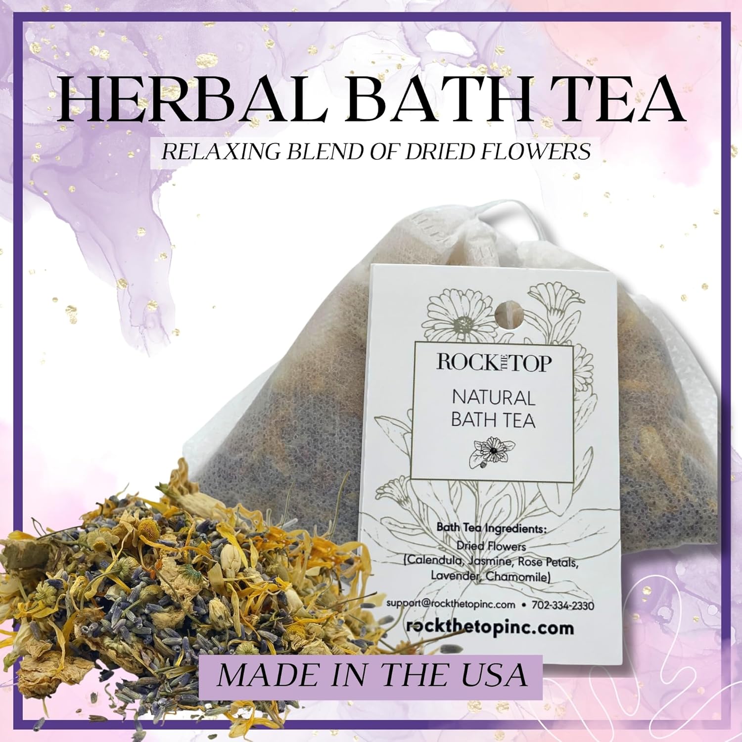 USA Made | 6 Lavender Self Care Gifts for Women, Bath Bombs (Truffles), Plant Based Dry Brush Body Brush Loofah, Epsom Salt Bath Soak, Handmade Soap, Herbal Bath Tea, Self Care Gift Box. - Image 8