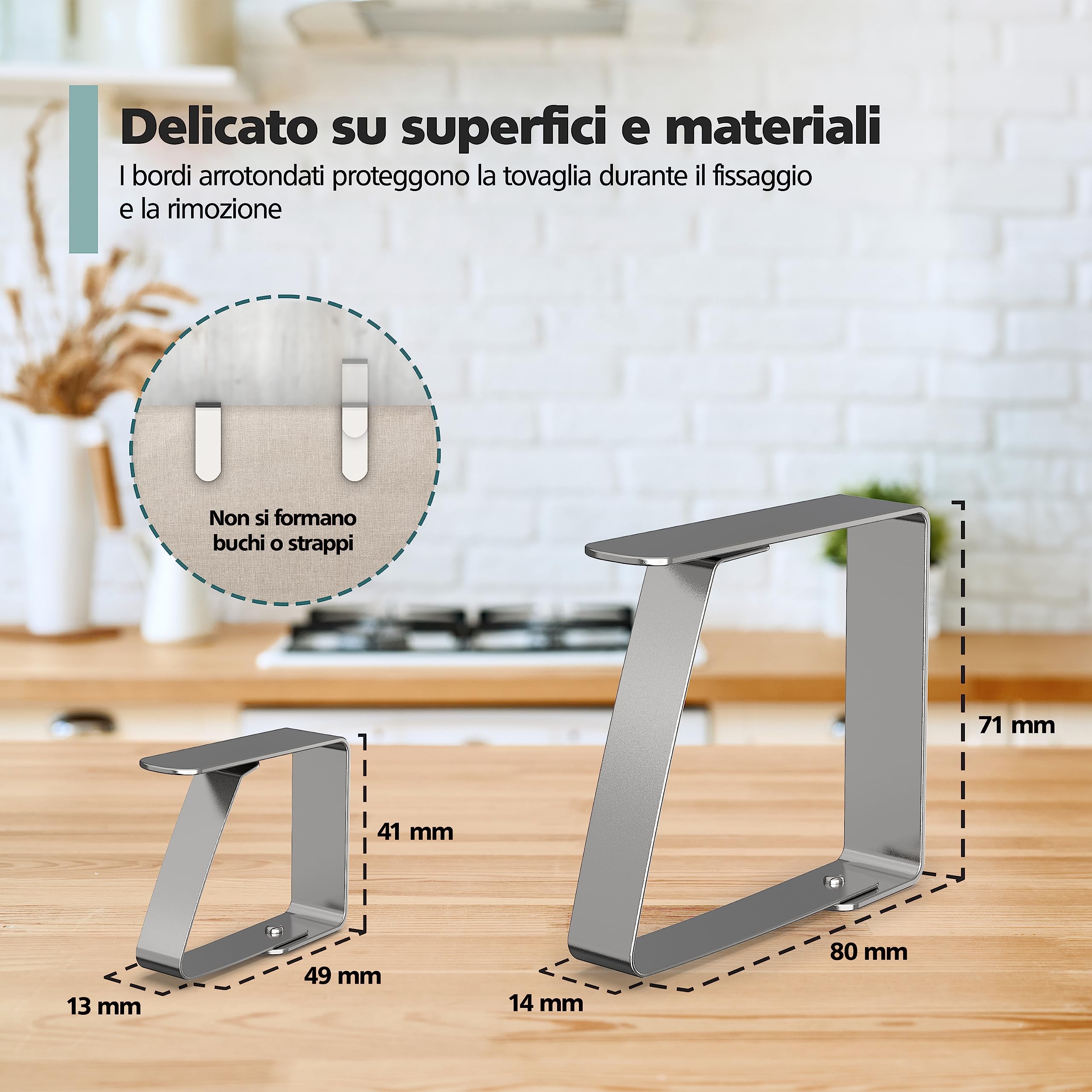 8 x Fermacoperta Argento per tavoli con Spessore di 3 cm - - Fermacoperta in Acciaio Inossidabile per Interni ed Esterni - - Fermacoperta Facili da Pulire