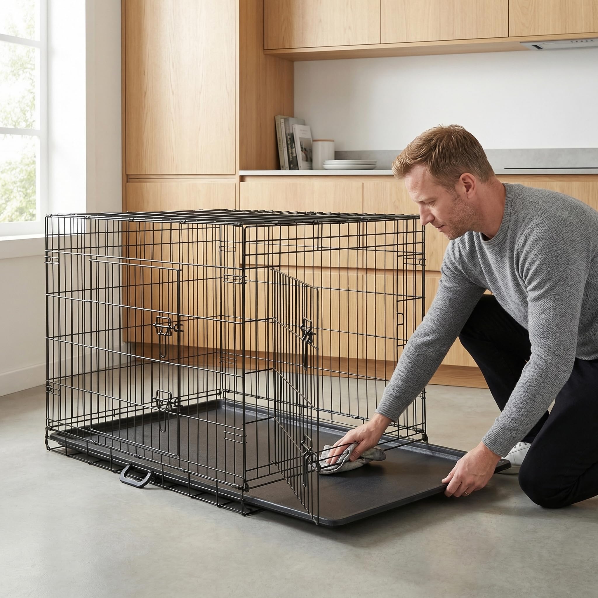 LEADZM Cage pour Chien - Cage Chien Pliable avec 2 Portes, Matériau métallique, Plateau Amovible (XXL 121 x 74 x 81 cm)