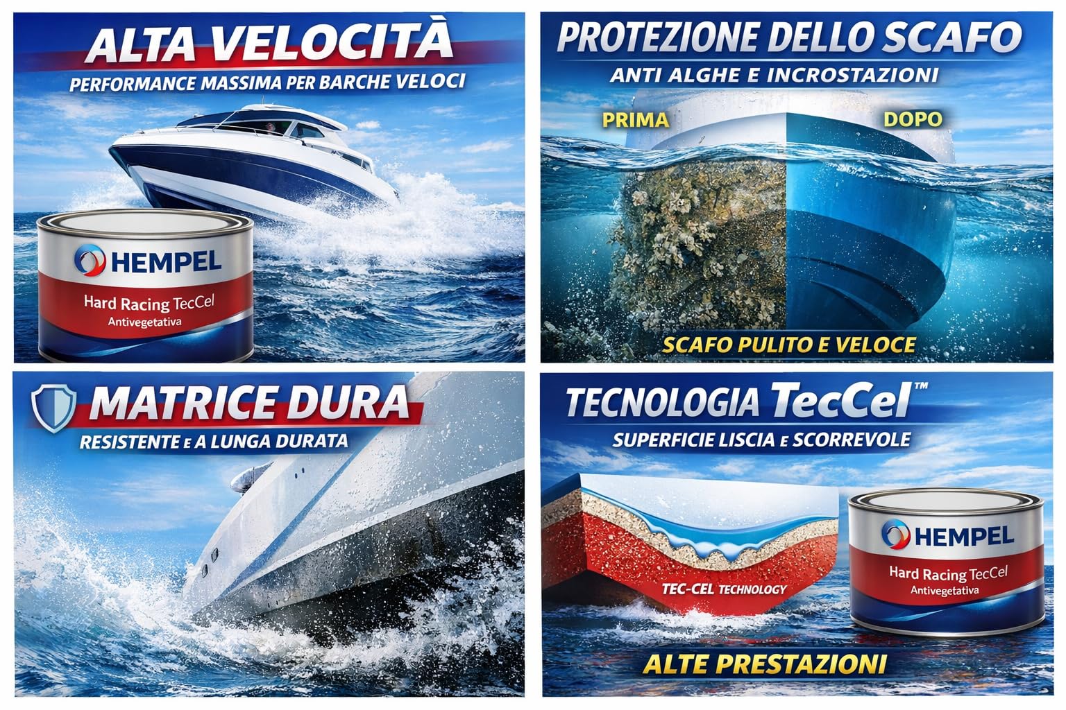 Generico Hard Racing TecCel Antivegetativa 2,5 Lt – Vernice Nautica a Matrice Dura per Barca, Alta Velocità, Protezione Scafo, Ideale per Acque Marine (RED)