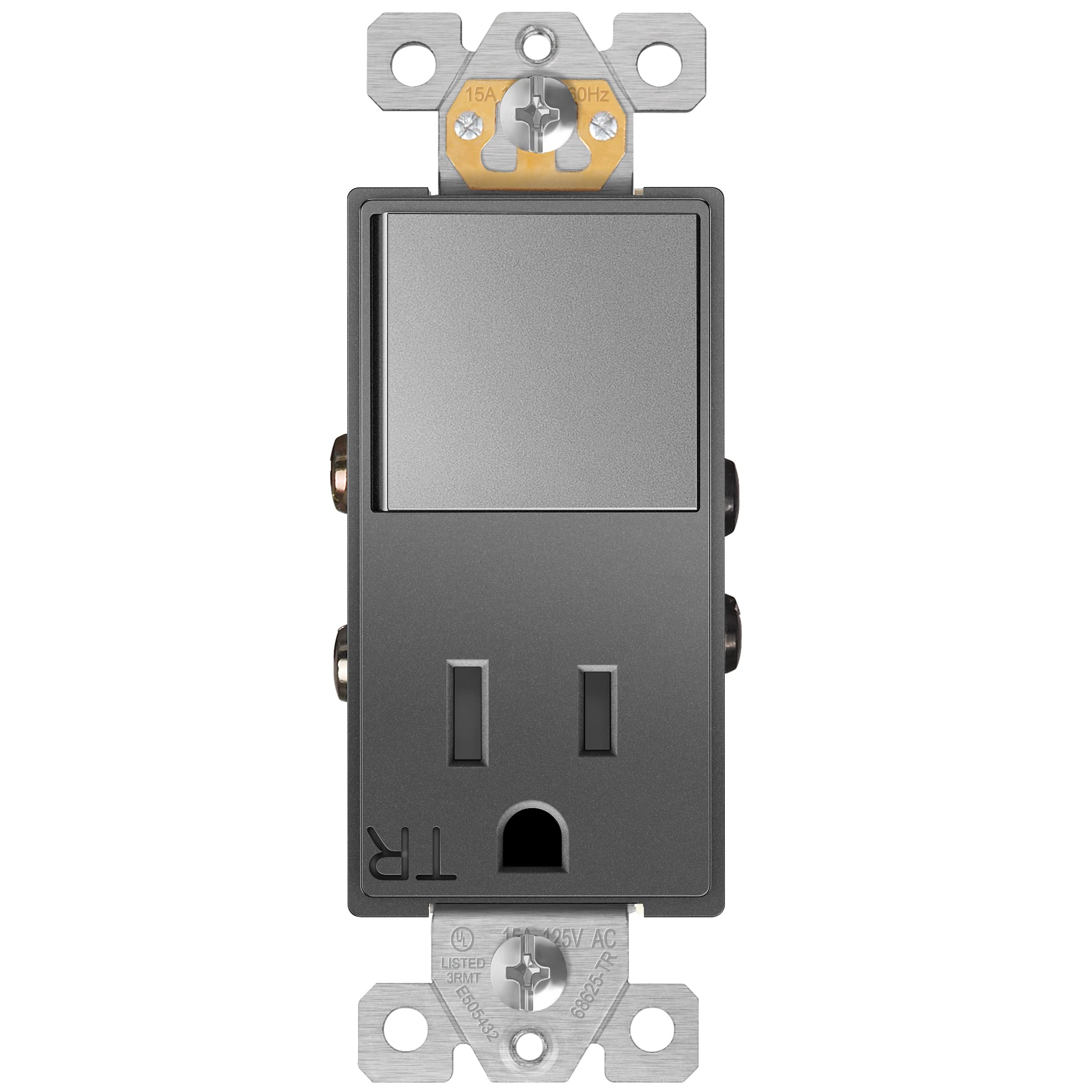 ELEGRP Stainless Steel 3-Gang Wall Plate – 2 Toggle Switches + 1 Duplex Outlet, Standard Size, Brushed Finish, ETL Listed