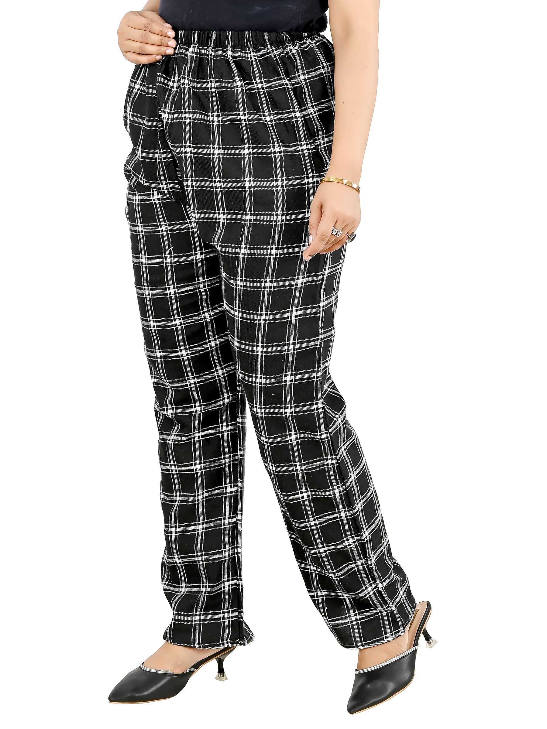 Messica Women's Cotton Printed Checked Pajama | Full Length Lounge Pants | Regular Fit | Elastic Waistband | 2 Side Pockets | Comfortable Nightwear & Home Wear-image-2