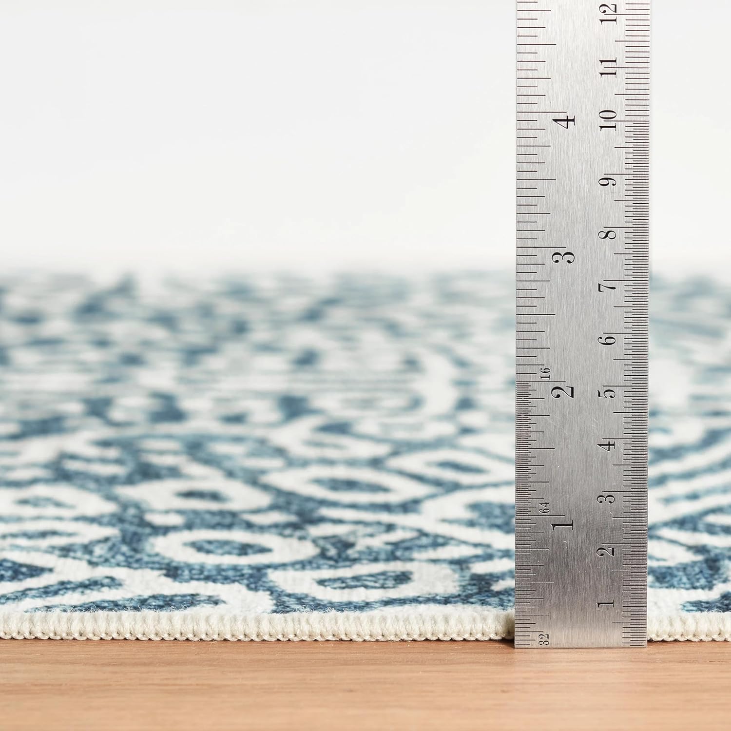 Dash & Albert Temple Ink Machine Washable Rug, 2.5 X 8 Feet, Blue Geometric Pattern