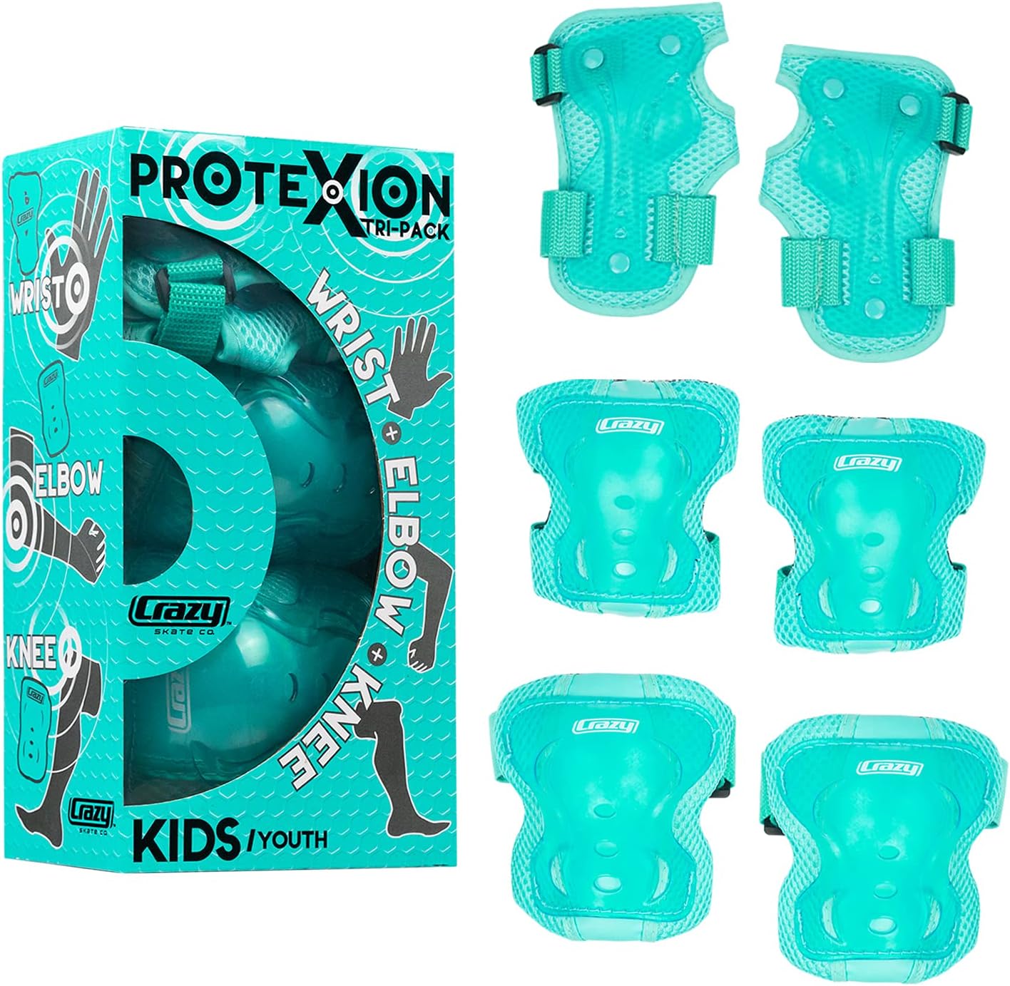 Crazy Skates Protexion Protective Gear Set for Kids - Includes Knee, Elbow and Wrist Pads