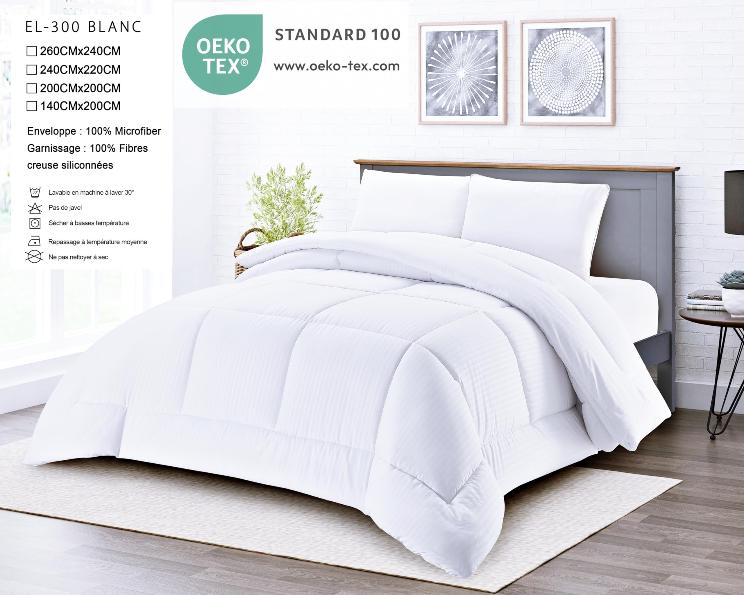 Fanny & Céline Couette Chaude 600 GSM 200x200cm Ultra gonflant Douceur extrême EL-300 Blanc