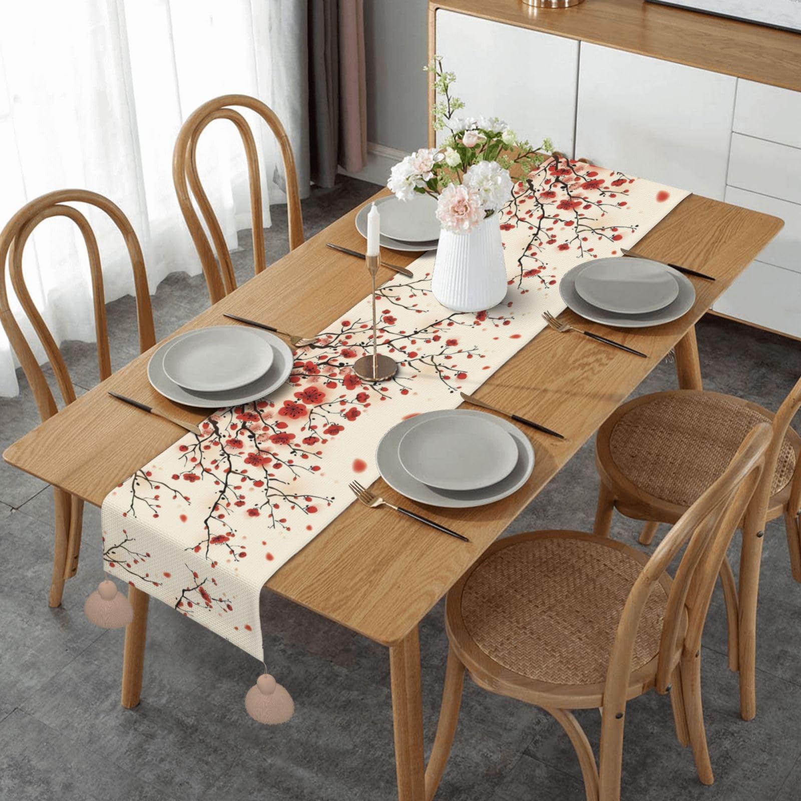 Chemin de table macramé prune idéal pour repas de mariage et fêtes de vacances