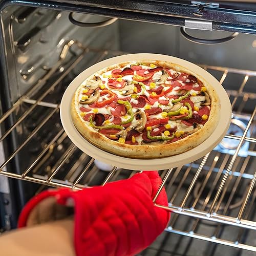 Miniatura 4 de Culinary Couture Piedra de pizza redonda de 15 pulgadas para horno y parrilla piedra de pizza de cordierita para pan calzona galletas piedra de