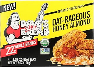 Dave's Killer Bread Organic Snack Bar, Oat-Rageous Honey Almond, 22g Whole Grains, No Artificial Ingredients or Preservatives, Kosher, USDA Certified Organic, Non-GMO, 4 Count, 7 Ounce (Pack of 6)