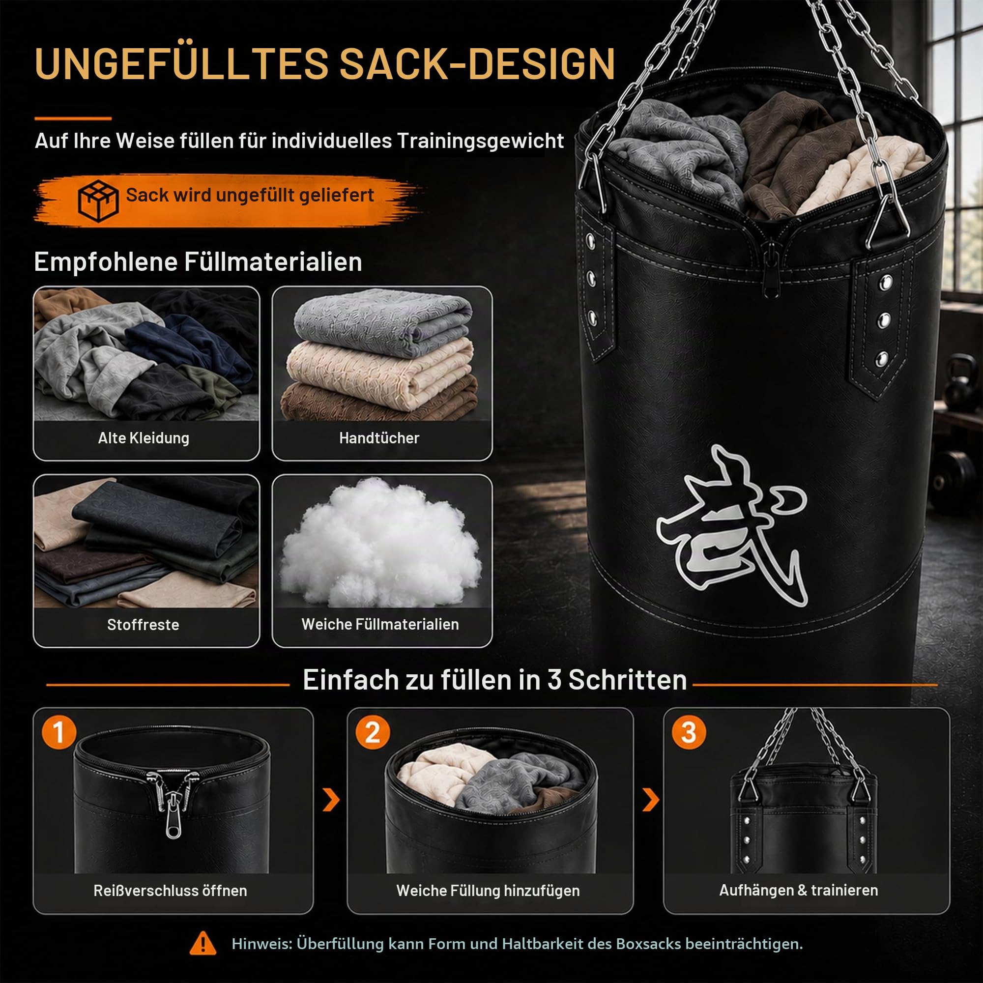 Boxsack Set 120 cm für Erwachsene mit Boxhandschuhen und Zubehör