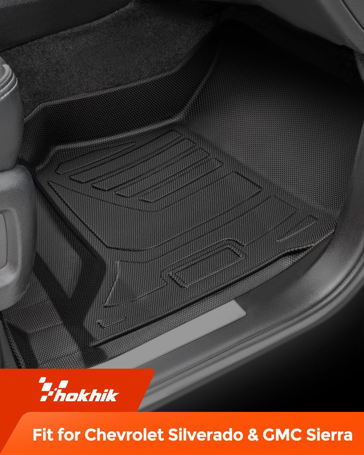 TPE Floor Mats for Chevy Silverado for GMC Sierra 1500 Crew Cab 2014-2018, for Silverado for Sierra 2500 HD/3500 HD Crew Cab 2015-2019 - 3-Piece Set - Image 4