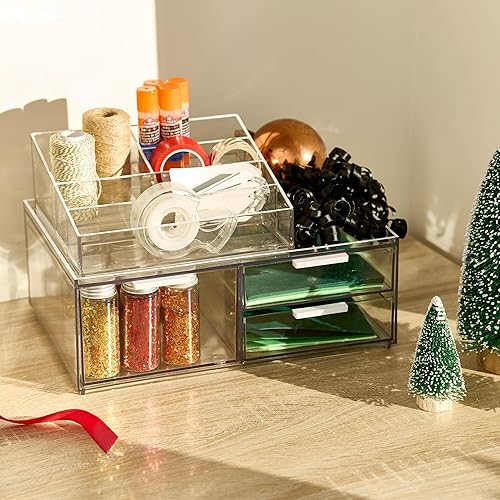 Miniatura 5 de iDesign The Sarah Tanno Collection - Organizador de cajones de plástico para cosméticos, transparenteblanco, grande