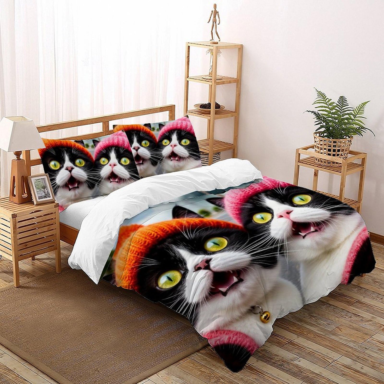 Housse de couette chat 200x200cm pour lit double avec motif animaux 3D