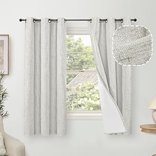 Linen Blackout Curtains for Bedroom Narrow Window, Thermal Insulated Complete Light Blocking Privacy Soundproof Small Curtains for Basement, Each 38 Inch Wide 63 Inch Length 2 Panels, Light Grey