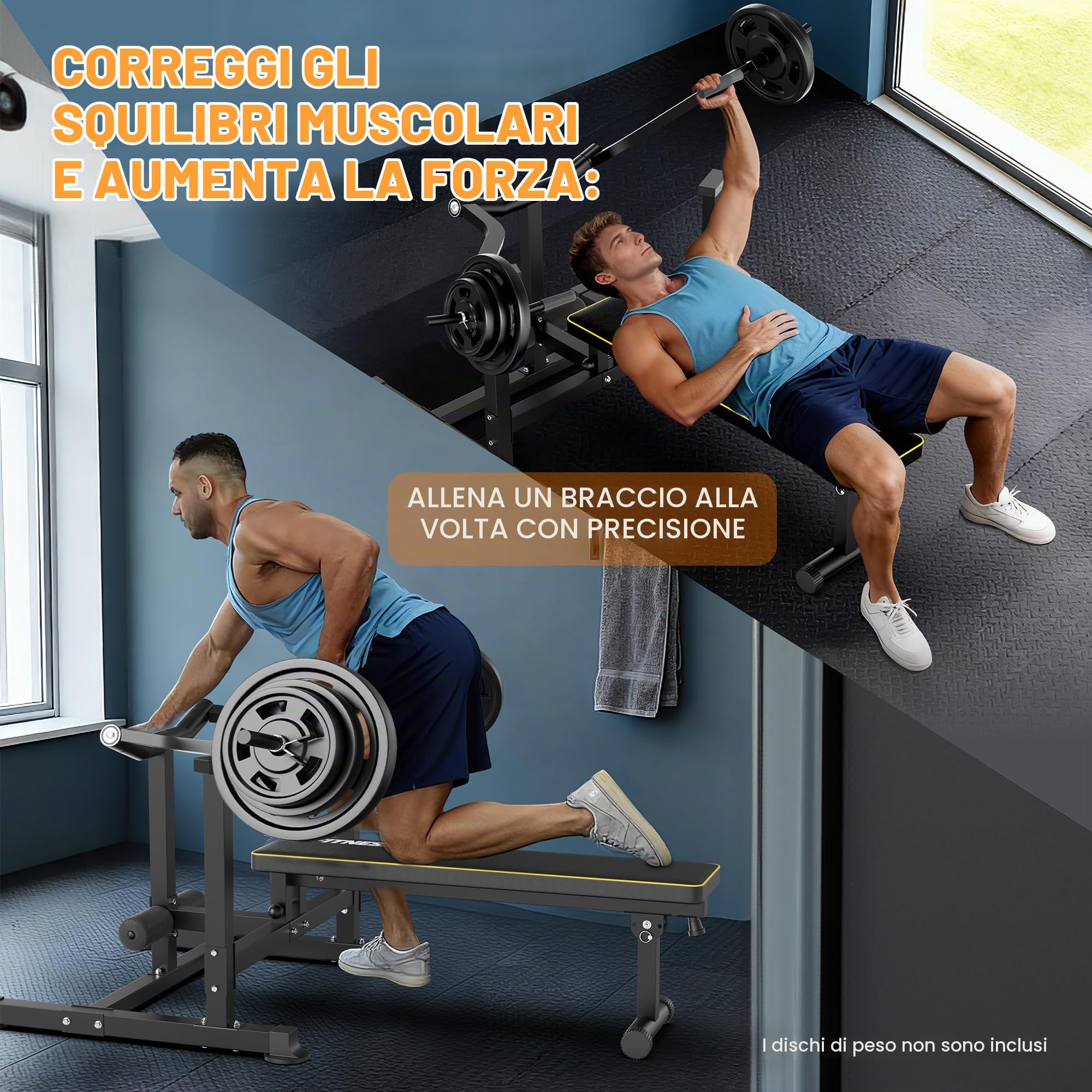Macchina Pressa Toracica con Panca Pieghevole, Stazione Palestra Casa con Braccia Convergenti, Capacità 400kg, Panca Inclinata Piana Regolabile con Leg Extension e Scott Curl