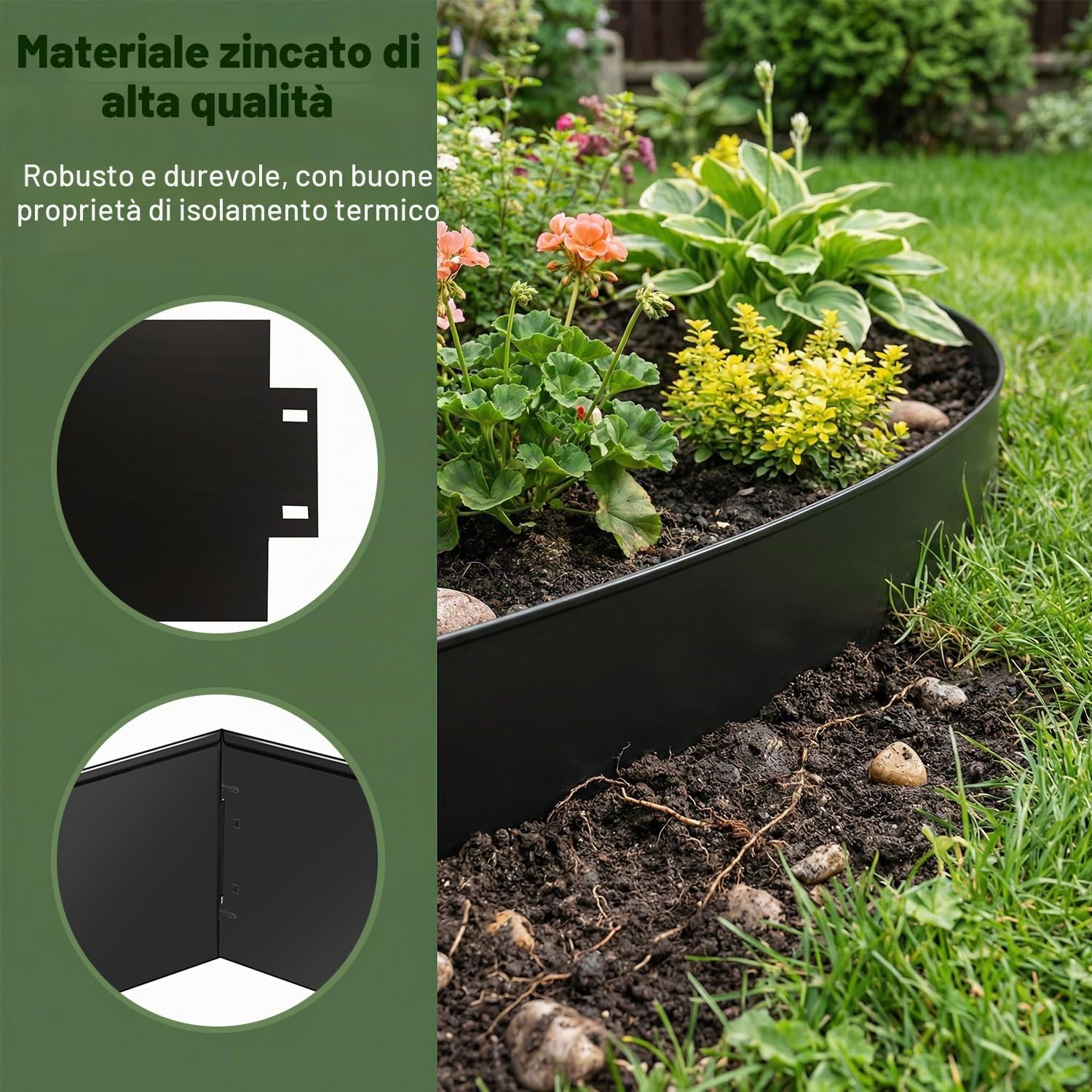 Aufun Bordo per prato in metallo, 10 m x 18 cm, zincato, per aiuole, 10 pezzi, 100 cm x 18 cm (lunghezza x altezza), (HAG8502B)