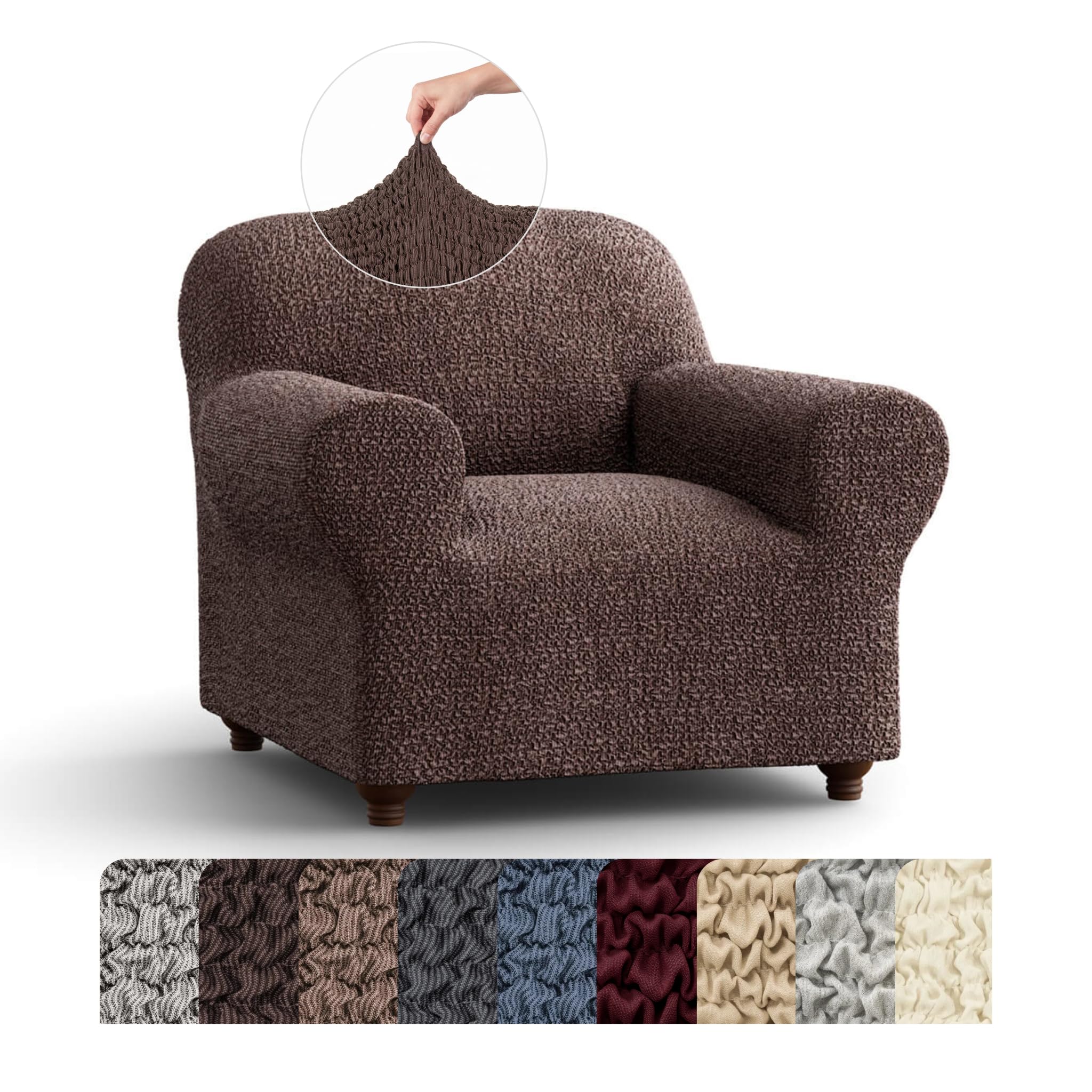 Mamma Mia Covers PAULATO BY GA.I.CO. Chair Cover - Armchair Cover - Armchair Slipcover - Cotton Fabric Slipcover - 1-piece Form Fit Stretch Stylish Furniture Protector - Mille Righe Collection - Brown (Chair)