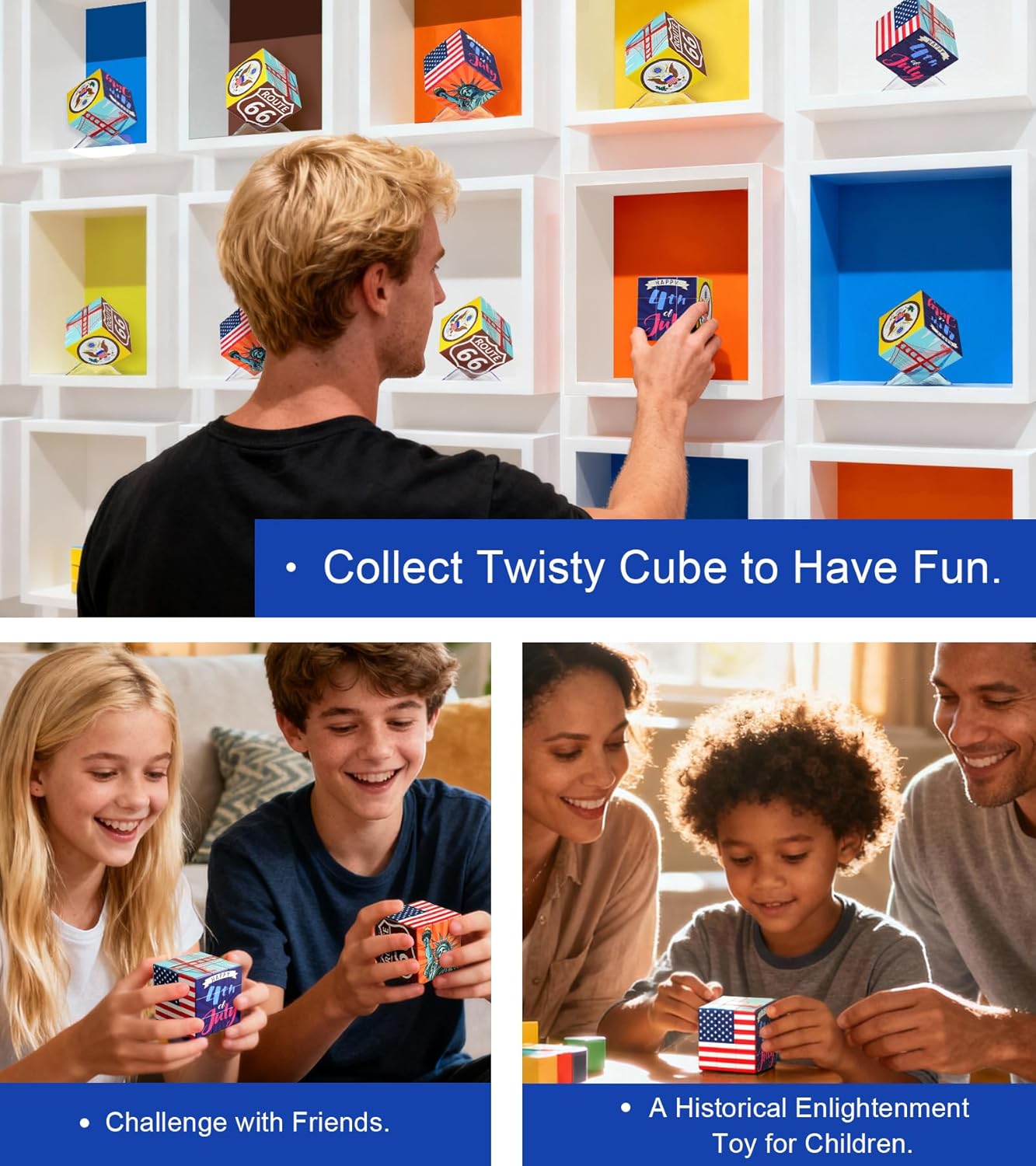 250th Anniversary Cube Puzzle, 4th of July Patriotic Brain Puzzle Toy, American Historical Memorable Decor for Independence Day