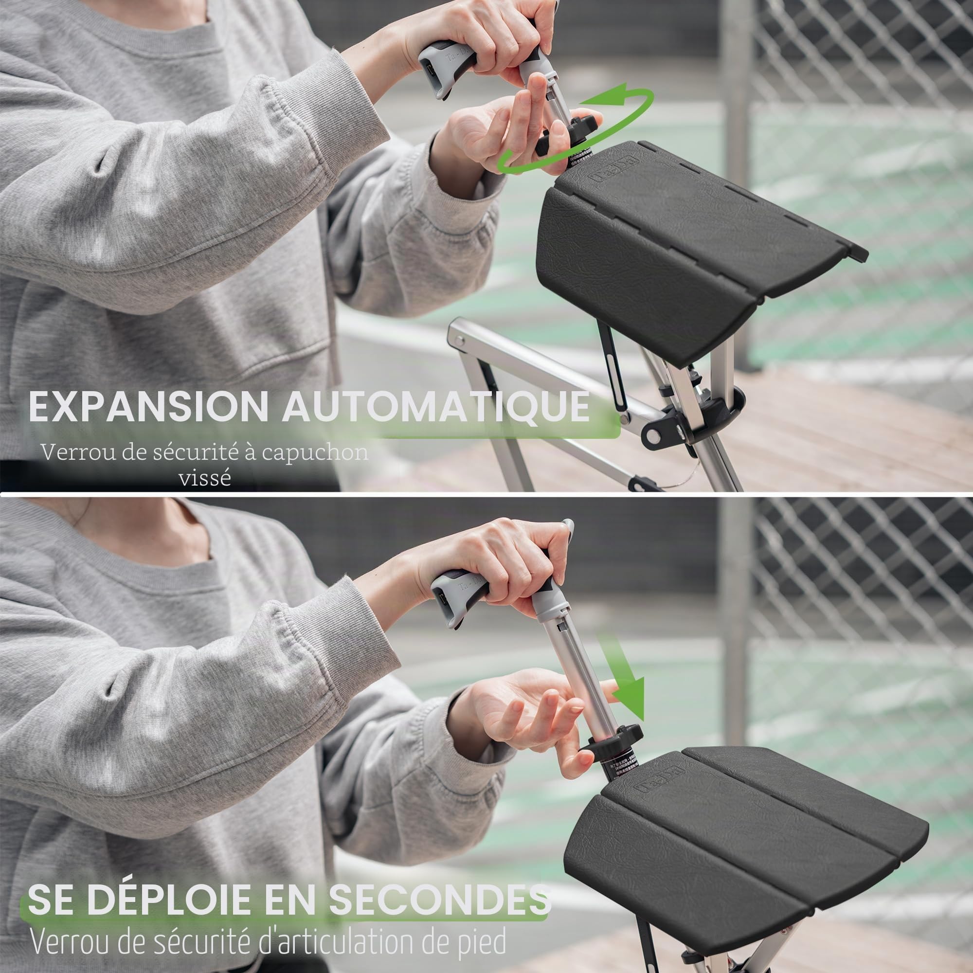 STEP2GOLD Ta-Da Chair - Canne de Marche avec siège, Cadre en Aluminium Ultra-léger et Tabouret Pliable Robuste (jusqu'à 110 kg), Design Pliable, idéal pour Les Voyages et Les visites touristiques