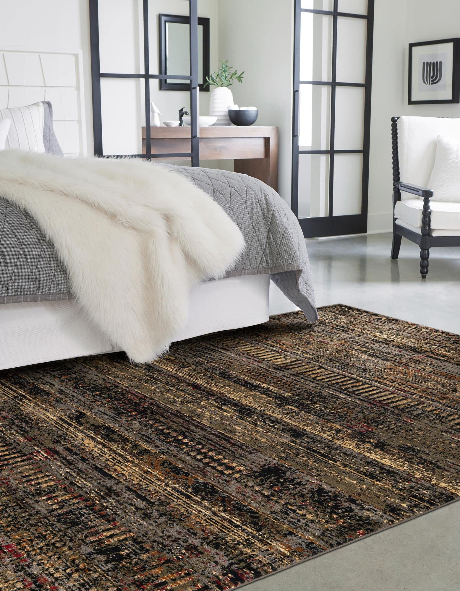 Unique Loom Saturn Collection Area Rug - Relay (Rectangular 4' 0" x 6' 0", Blue/ Beige)