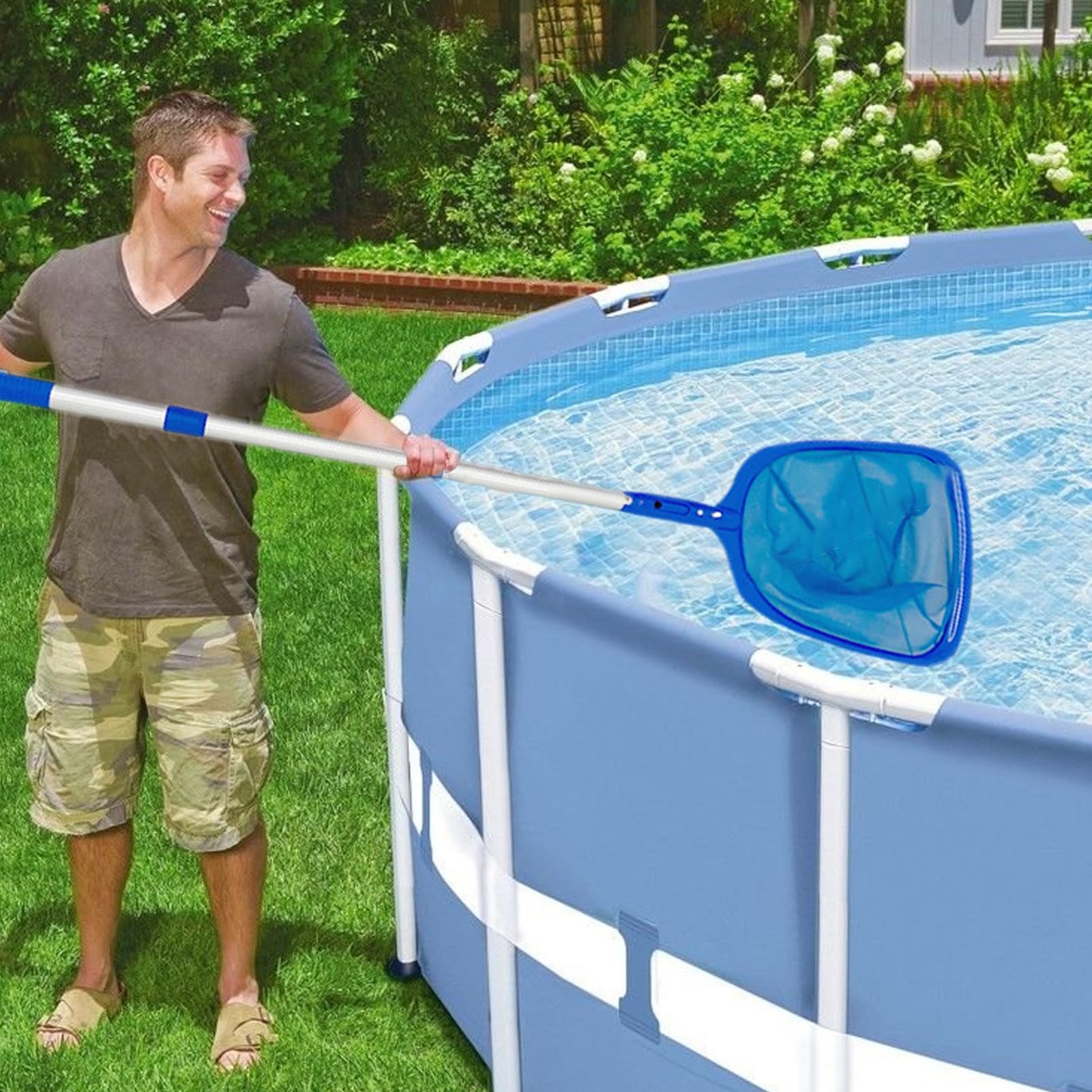 4 Kit De Nettoyage De Piscine, Filet De NettoyageDe Piscine avec Poteau Réglable, Épuisette DePiscine, Brosse De Nettoyage DePiscine, Accessoires pour Nettoyer Les bassins de Jardin