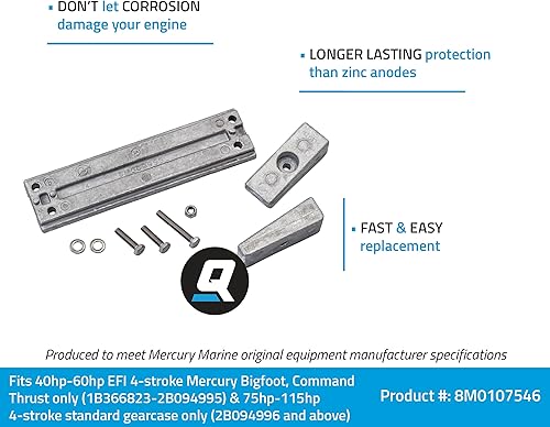 Miniatura 2 de Quicksilver 8M0107546 Kit de ánodo de aluminio para fuerabordas selectas Mercury 40-115 Hp