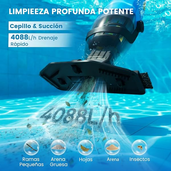 Aspirador de piscina manual, aspirador de piscina inalámbrico recargable para eliminación rápida de suciedad, limpiador submarino ligero para piscinas fuera del suelo y enterradas, spas y Hot Tub - 2
