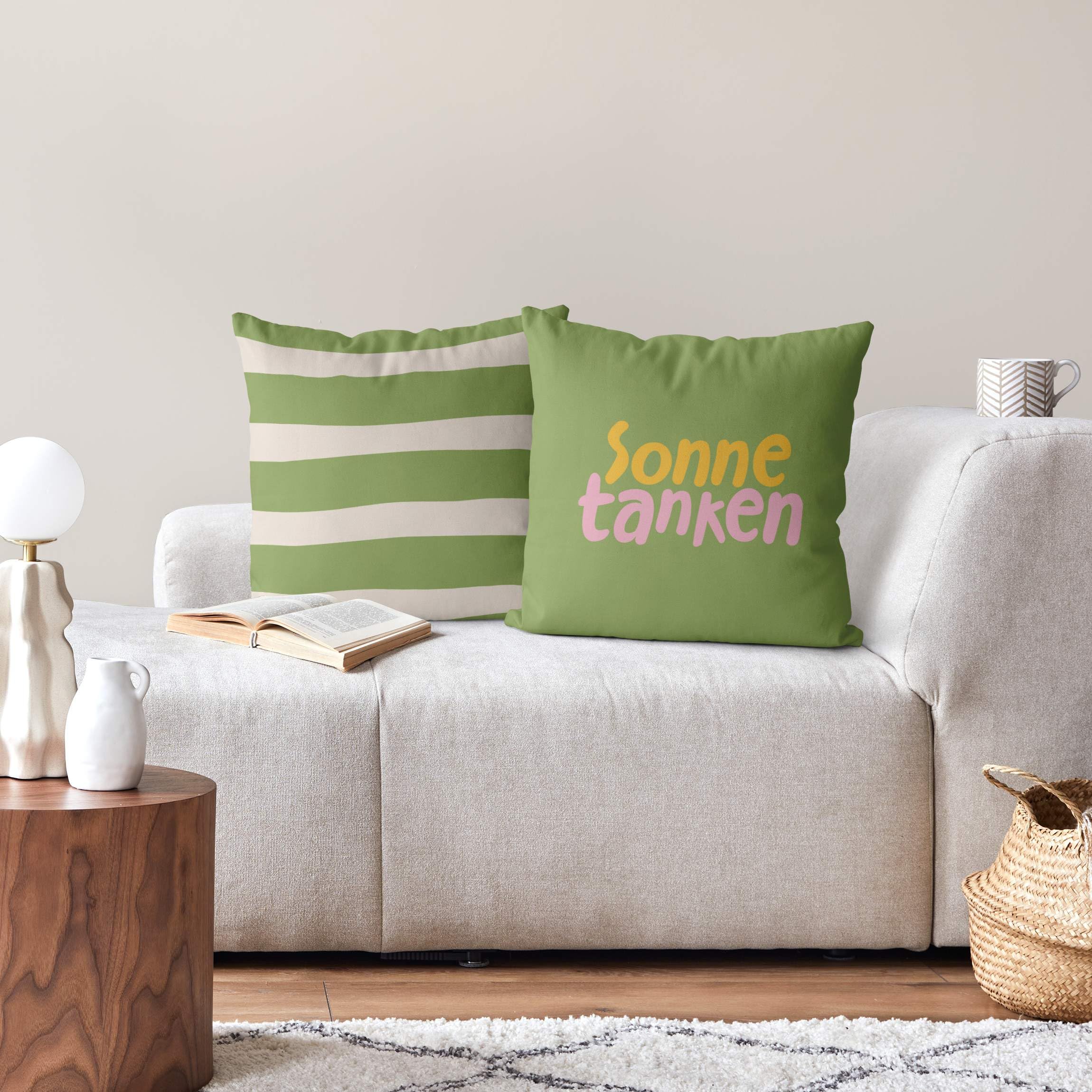 Deko Kissenhülle 2er Set drinnen/Indoor waschbar Sprüche ohne Füllung Zierkissen - Made in Germany - Streifen Bezug grün Sofakissen Pop Art Indoor Sofa Bett 1262